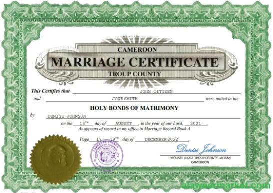 Cameroon marriage certificate Word and PDF template